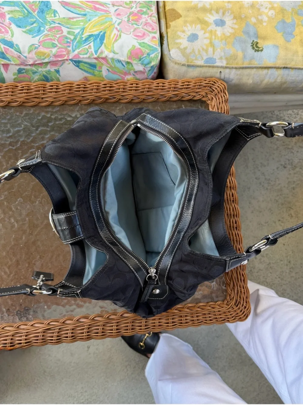 Coach Soho Lynn Signature Hobo Bag F15083 Black Leather Trim Y2K Vintage Classic - Picture 6 of 16